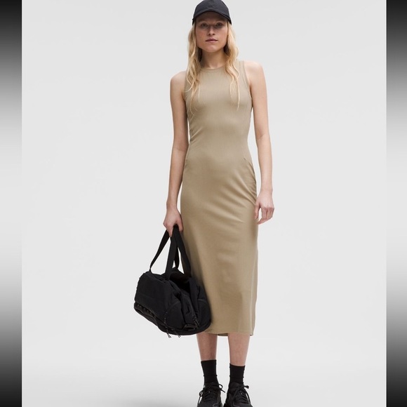Lululemon All Aligned Ribbed Midi Dress, 10, Sheer Oak - Picture 8 of 9